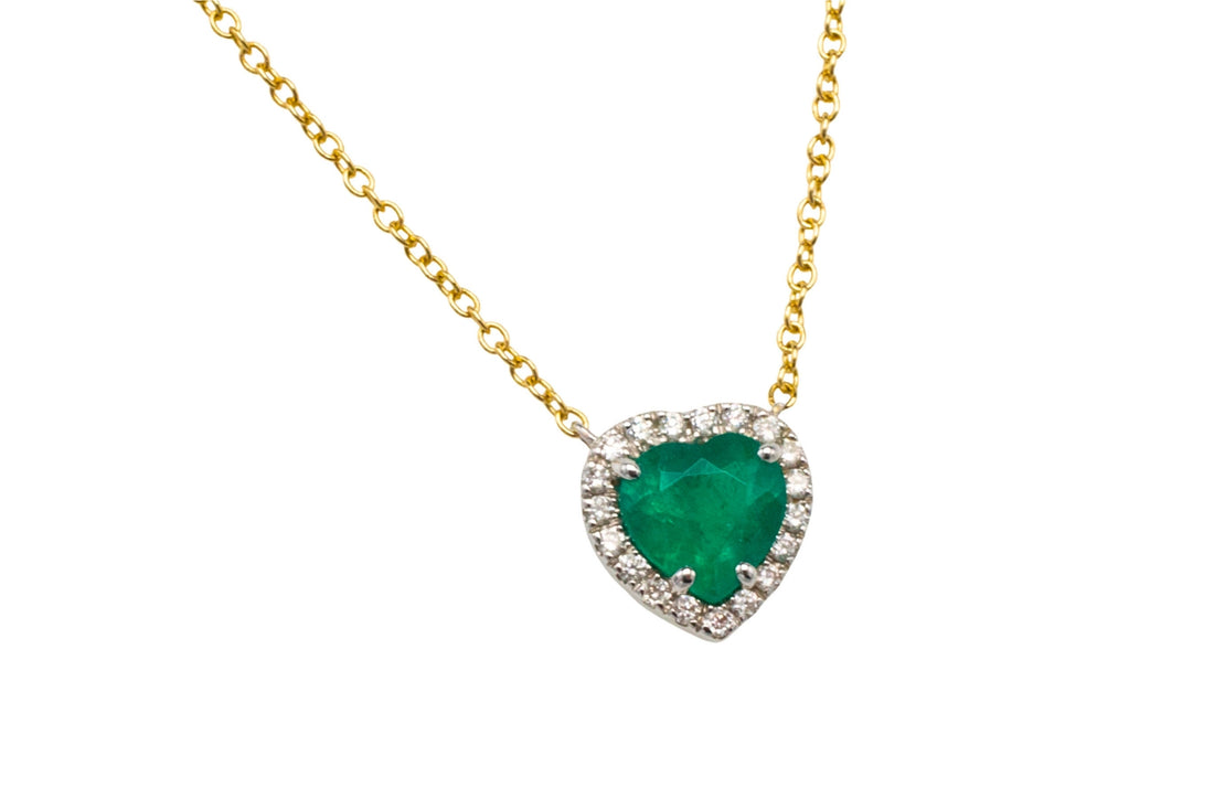 Emerald and diamond heart pendant in 18 carat gold