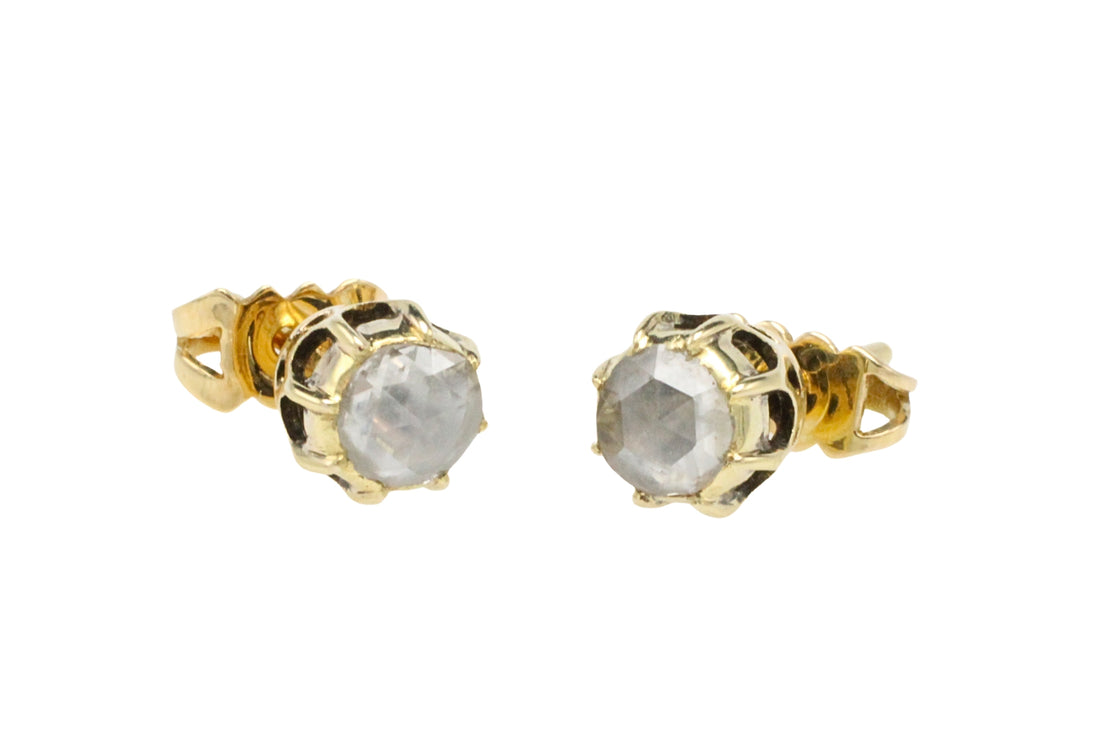 Rose diamond earrings in 14 carat gold-Earrings-The Antique Ring Shop