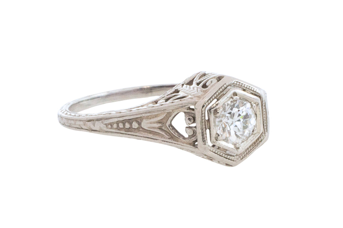 Vintage Art Deco diamond ring in platinum-engagement rings-The Antique Ring Shop
