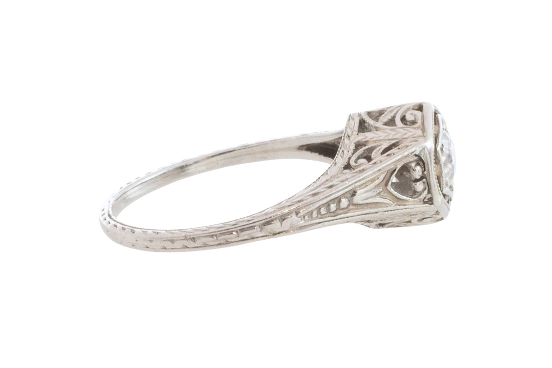 Vintage Art Deco diamond ring in platinum-engagement rings-The Antique Ring Shop