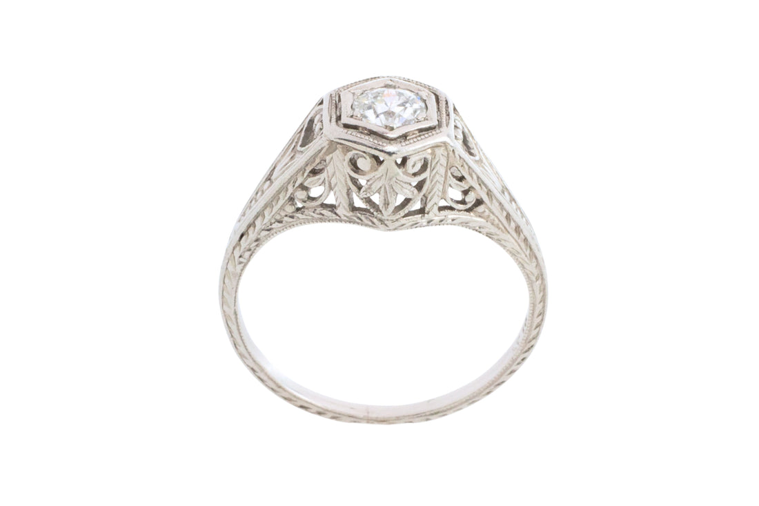Vintage Art Deco diamond ring in platinum-engagement rings-The Antique Ring Shop