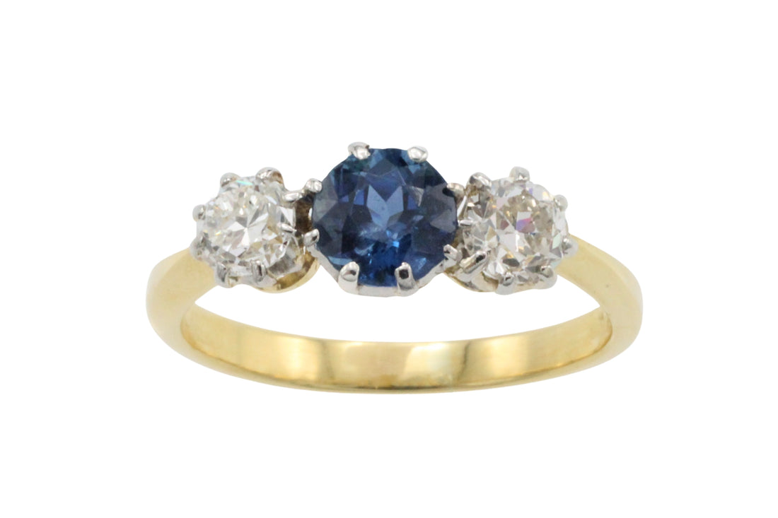 Vintage 18 carat gold sapphire and diamond ring-engagement rings-The Antique Ring Shop