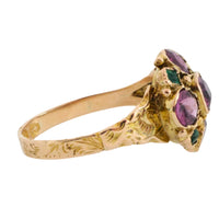 Victorian garnet and emerald cluster ring
