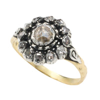 Rose diamond cluster ring in silver and gold