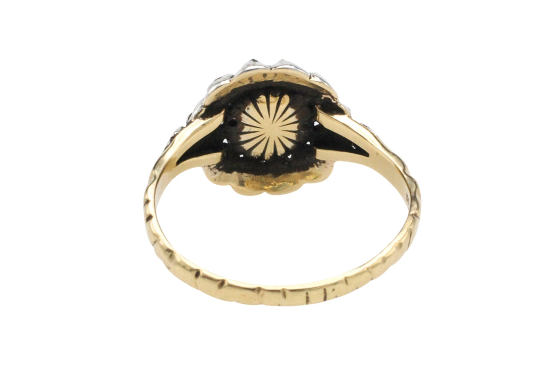 Rose diamond cluster ring in silver and gold