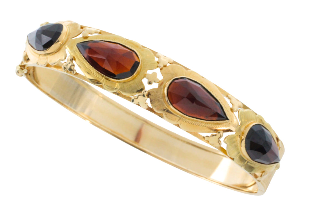 Vintage garnet bracelet in 14 carat gold-Bracelets-The Antique Ring Shop