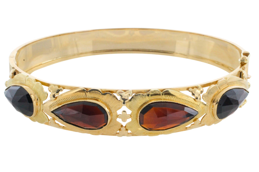 Vintage garnet bracelet in 14 carat gold-Bracelets-The Antique Ring Shop