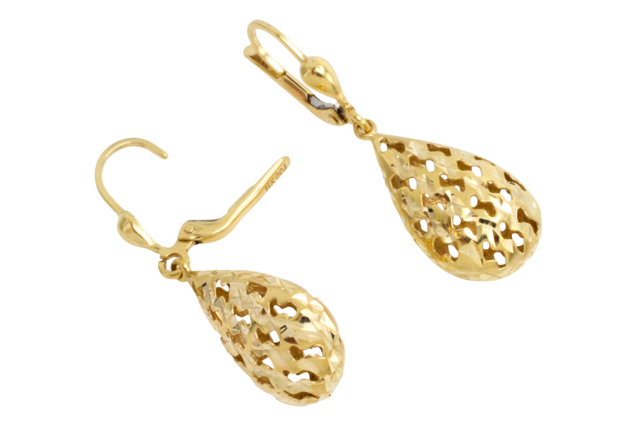 Gold filigree pendant drop earrings-Earrings-The Antique Ring Shop
