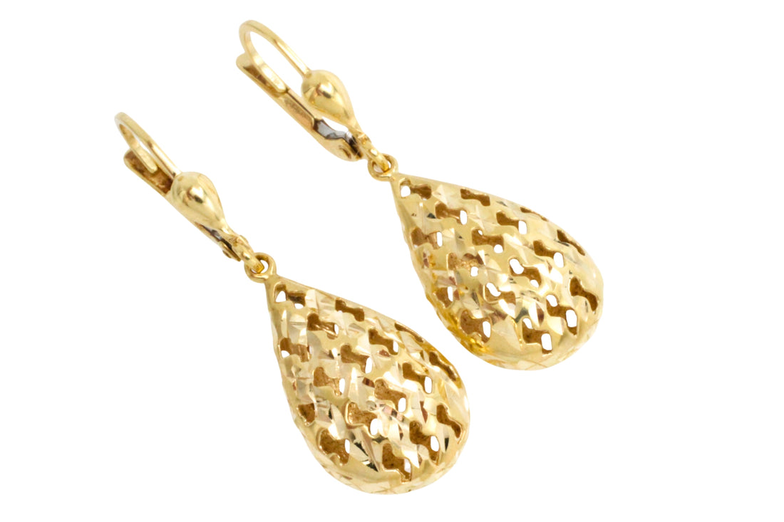 Gold filigree pendant drop earrings-Earrings-The Antique Ring Shop