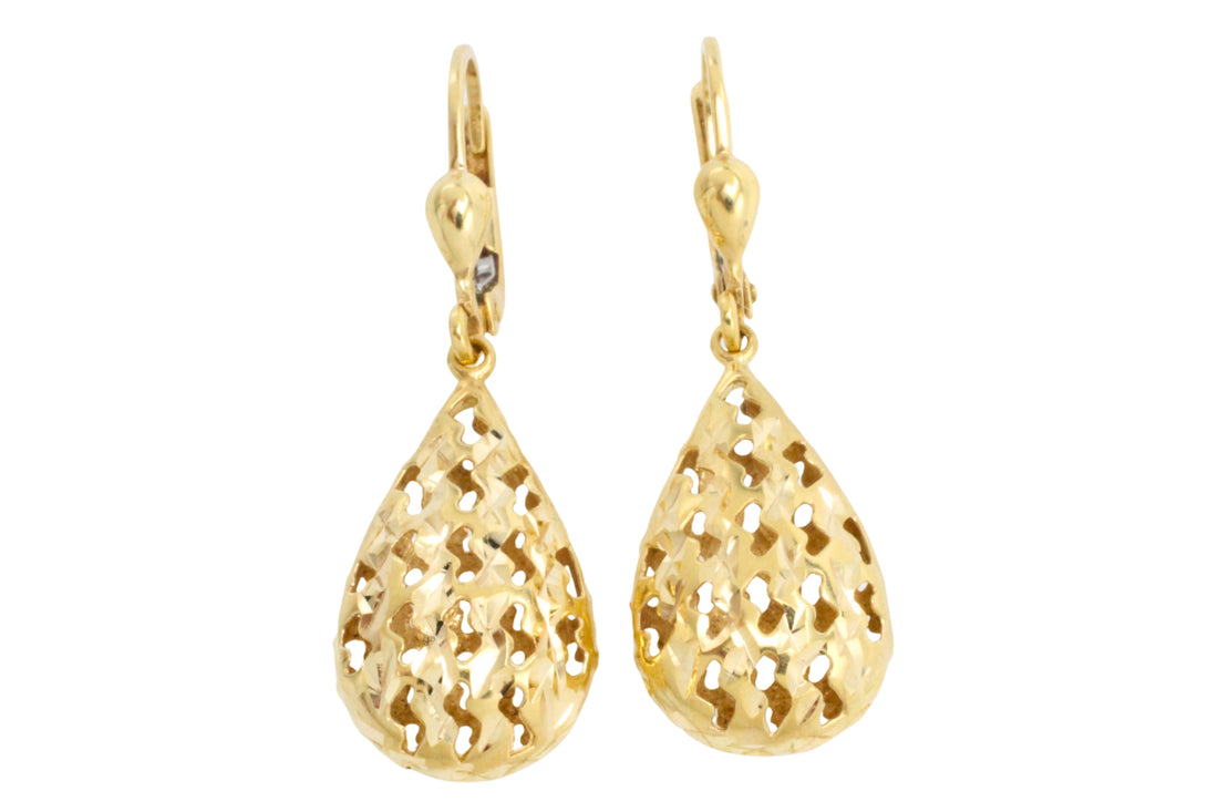Gold filigree pendant drop earrings-Earrings-The Antique Ring Shop