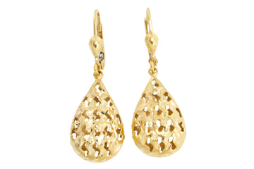 Gold filigree pendant drop earrings-Earrings-The Antique Ring Shop