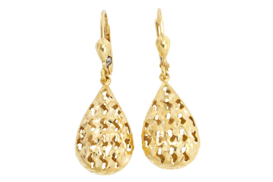 Gold filigree pendant drop earrings-Earrings-The Antique Ring Shop