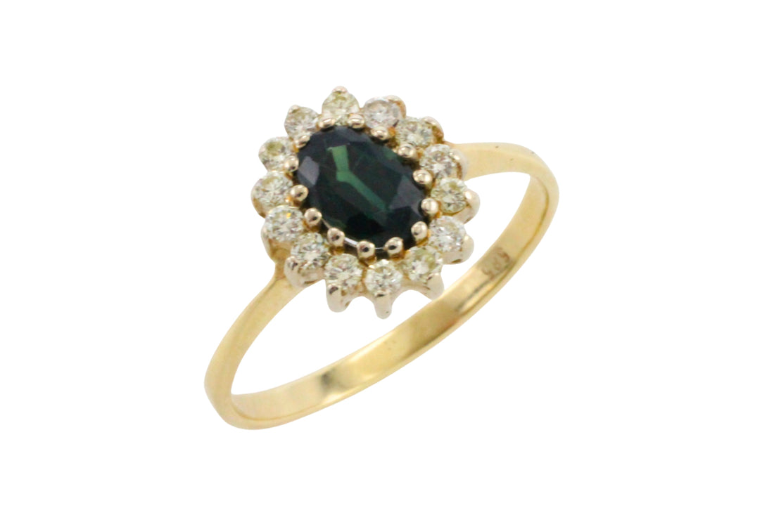Sapphire and diamond cluster ring in 14 carat gold-engagement rings-The Antique Ring Shop