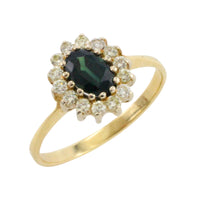 Sapphire and diamond cluster ring in 14 carat gold-engagement rings-The Antique Ring Shop
