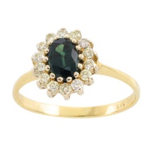 Sapphire and diamond cluster ring in 14 carat gold-engagement rings-The Antique Ring Shop