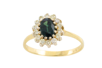 Sapphire and diamond cluster ring in 14 carat gold-engagement rings-The Antique Ring Shop