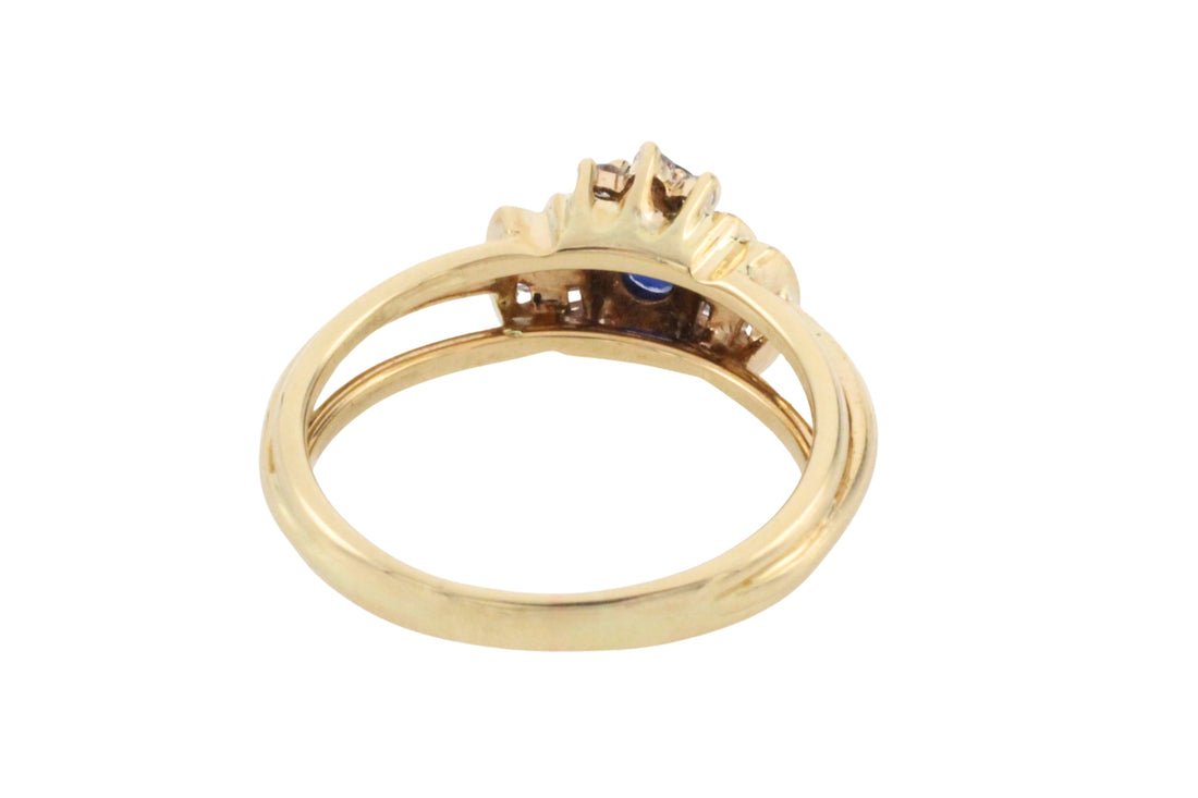 Sapphire and diamond ring in 14 carat gold-Vintage Rings-The Antique Ring Shop