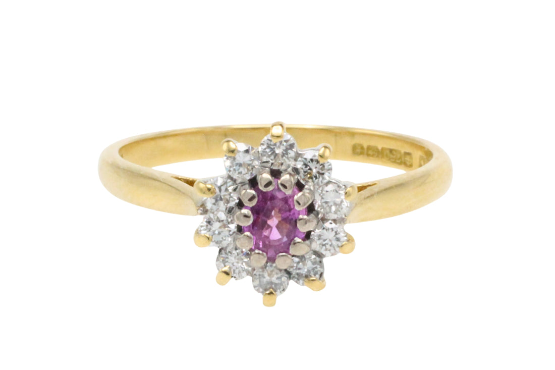 Vintage pink sapphire and diamond ring