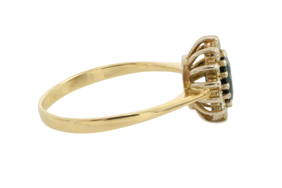 Sapphire and diamond cluster ring in 14 carat gold-engagement rings-The Antique Ring Shop