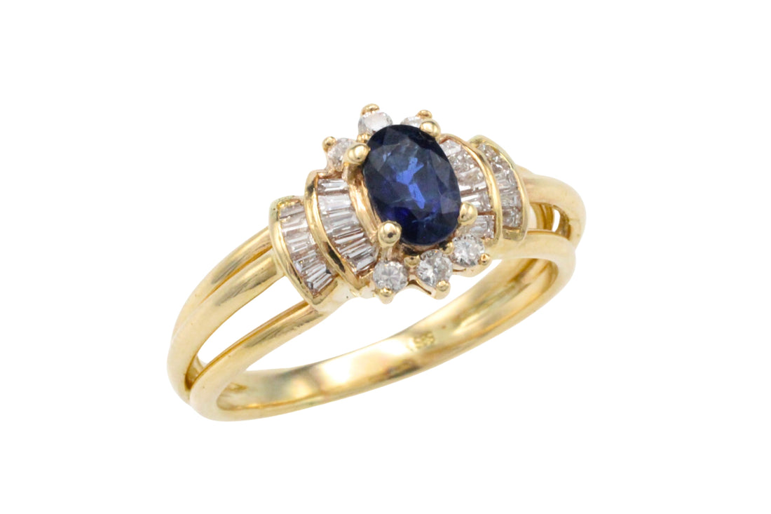 Sapphire and diamond ring in 14 carat gold-Vintage Rings-The Antique Ring Shop