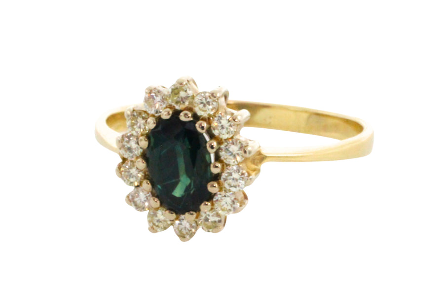Sapphire and diamond cluster ring in 14 carat gold-engagement rings-The Antique Ring Shop