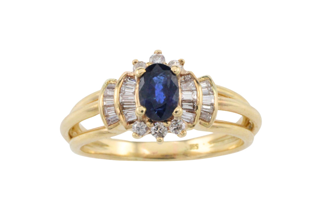 Sapphire and diamond ring in 14 carat gold-Vintage Rings-The Antique Ring Shop