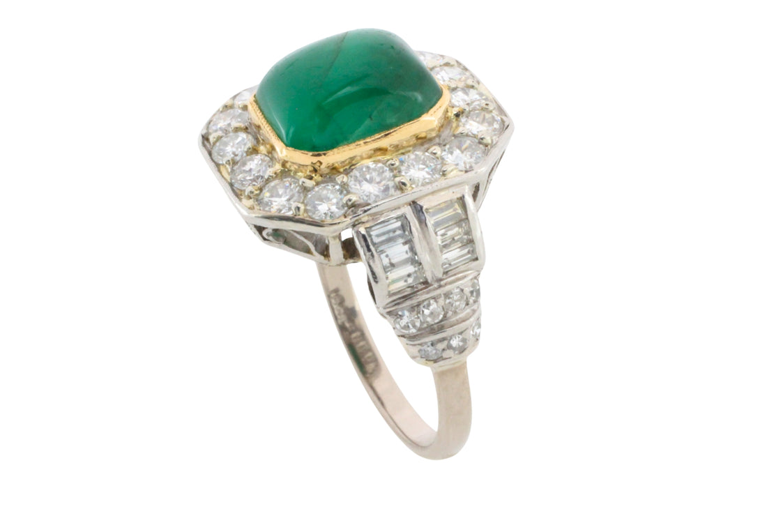 Vintage cabochon emerald and diamond ring in 18 carat gold