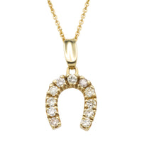 14 carat gold horseshoe pendant with diamonds-Pendants-The Antique Ring Shop