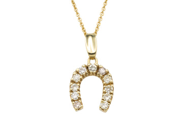 14 carat gold horseshoe pendant with diamonds-Pendants-The Antique Ring Shop