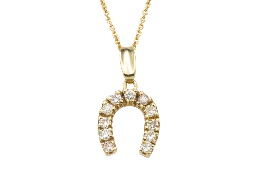 14 carat gold horseshoe pendant with diamonds-Pendants-The Antique Ring Shop