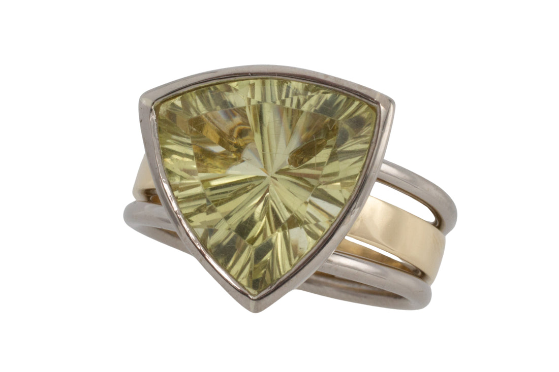 lemon quartz ring in white and yellow gold-vintage rings-The Antique Ring Shop