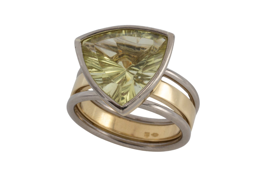 lemon quartz ring in white and yellow gold-vintage rings-The Antique Ring Shop