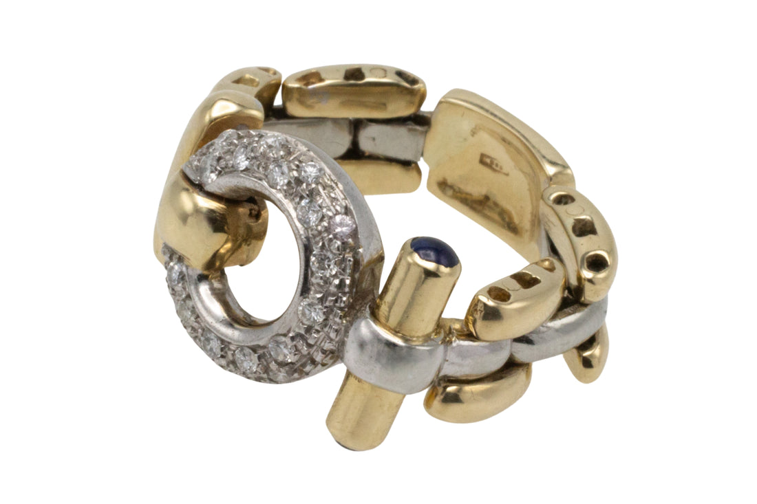 Chain link ring with diamonds and sapphires-vintage rings-The Antique Ring Shop