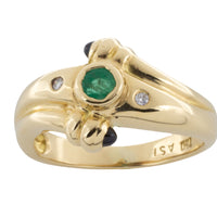 Emerald, diamond and cabochon sapphire ring-vintage rings-The Antique Ring Shop