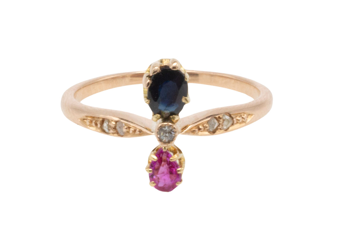 Ruby, sapphire and rose diamond ring from 1904-Antique rings-The Antique Ring Shop