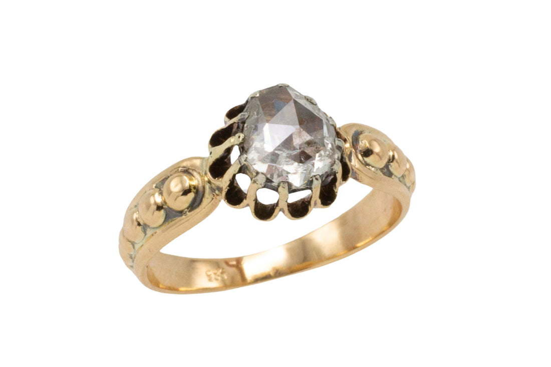 Rose diamond solitaire ring in 14 carat and silver gold-Antique rings-The Antique Ring Shop