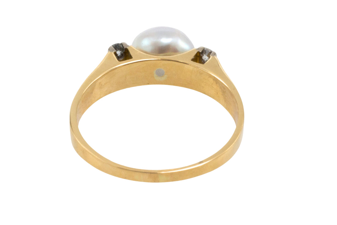 Baroque pearl and diamond ring in 18 carat gold-Vintage Rings-The Antique Ring Shop