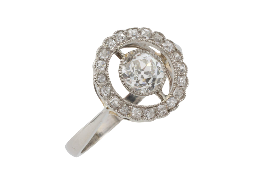 Platinum target ring with old cut diamonds-engagement rings-The Antique Ring Shop