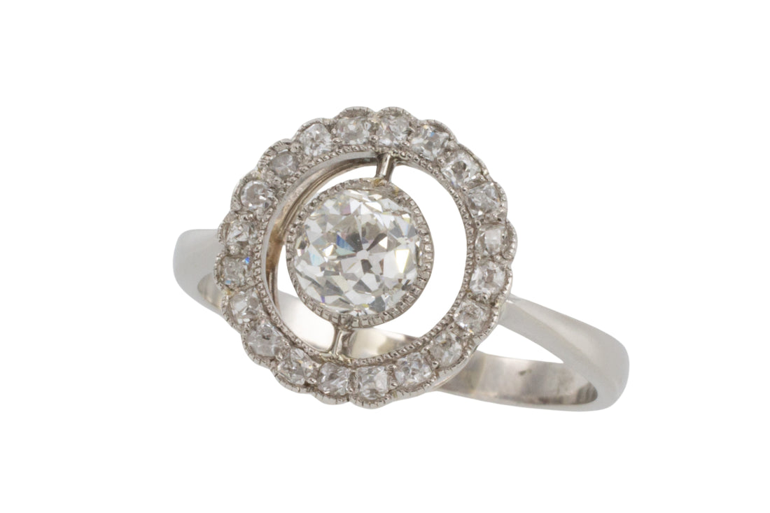 Platinum target ring with old cut diamonds-engagement rings-The Antique Ring Shop