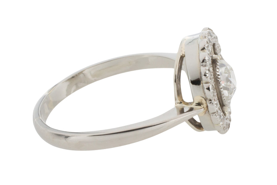 Platinum target ring with old cut diamonds-engagement rings-The Antique Ring Shop