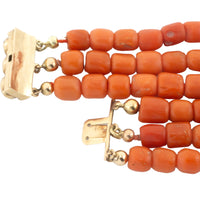 Three strand coral collier with 14 carat gold clasp-Necklaces-The Antique Ring Shop