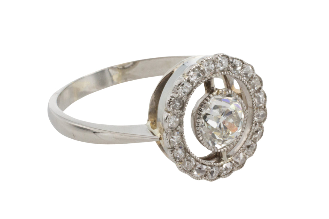 Platinum target ring with old cut diamonds-engagement rings-The Antique Ring Shop