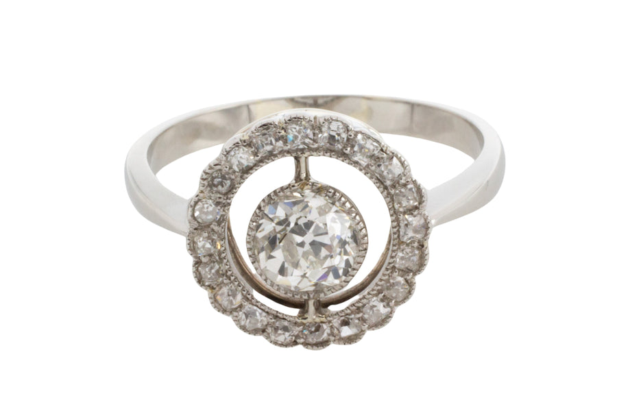 Platinum target ring with old cut diamonds-engagement rings-The Antique Ring Shop