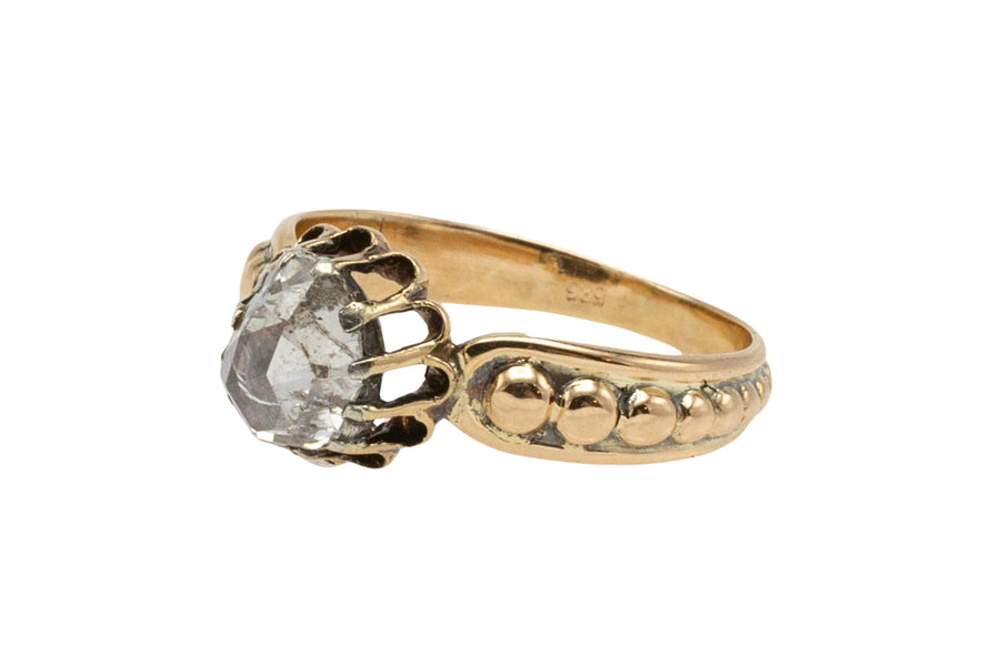 Rose diamond solitaire ring in 14 carat and silver gold-Antique rings-The Antique Ring Shop