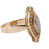 Marquise opal and seed pearl ring in 14 carat gold-Antique rings-The Antique Ring Shop