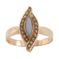 Marquise opal and seed pearl ring in 14 carat gold-Antique rings-The Antique Ring Shop