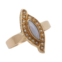 Marquise opal and seed pearl ring in 14 carat gold-Antique rings-The Antique Ring Shop