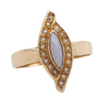 Marquise opal and seed pearl ring in 14 carat gold-Antique rings-The Antique Ring Shop