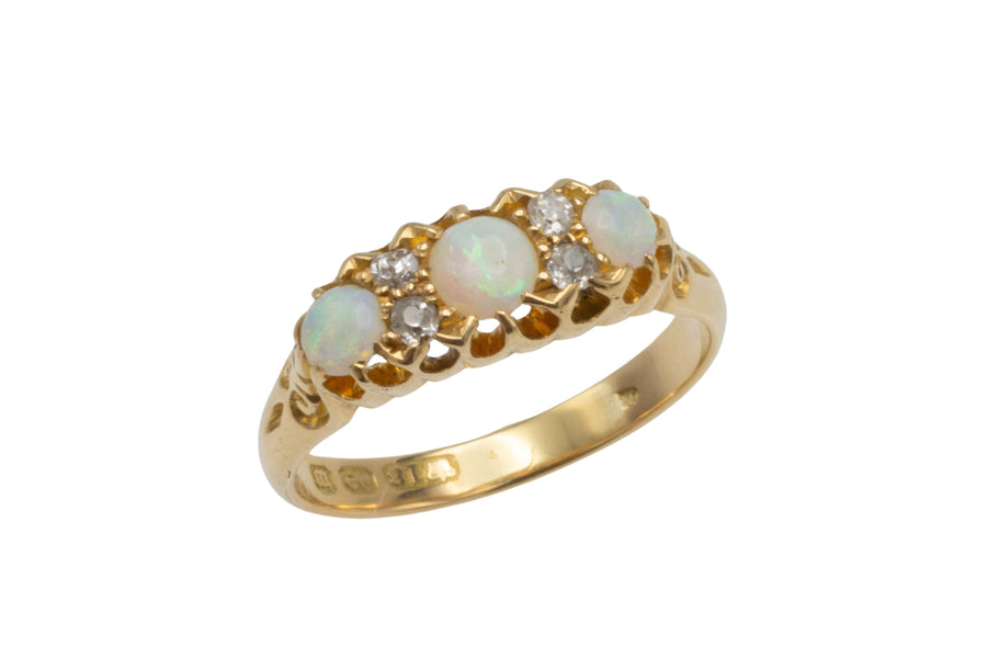 Opal and old cut diamond ring from 1896-Antique rings-The Antique Ring Shop