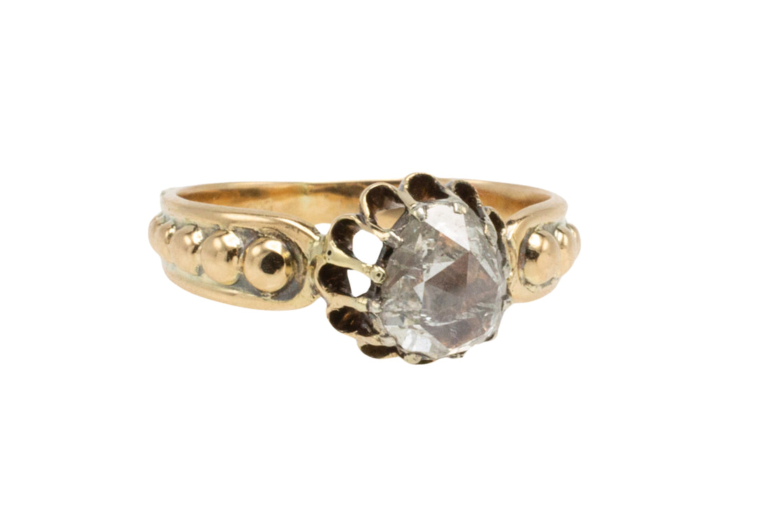 Rose diamond solitaire ring in 14 carat and silver gold-Antique rings-The Antique Ring Shop